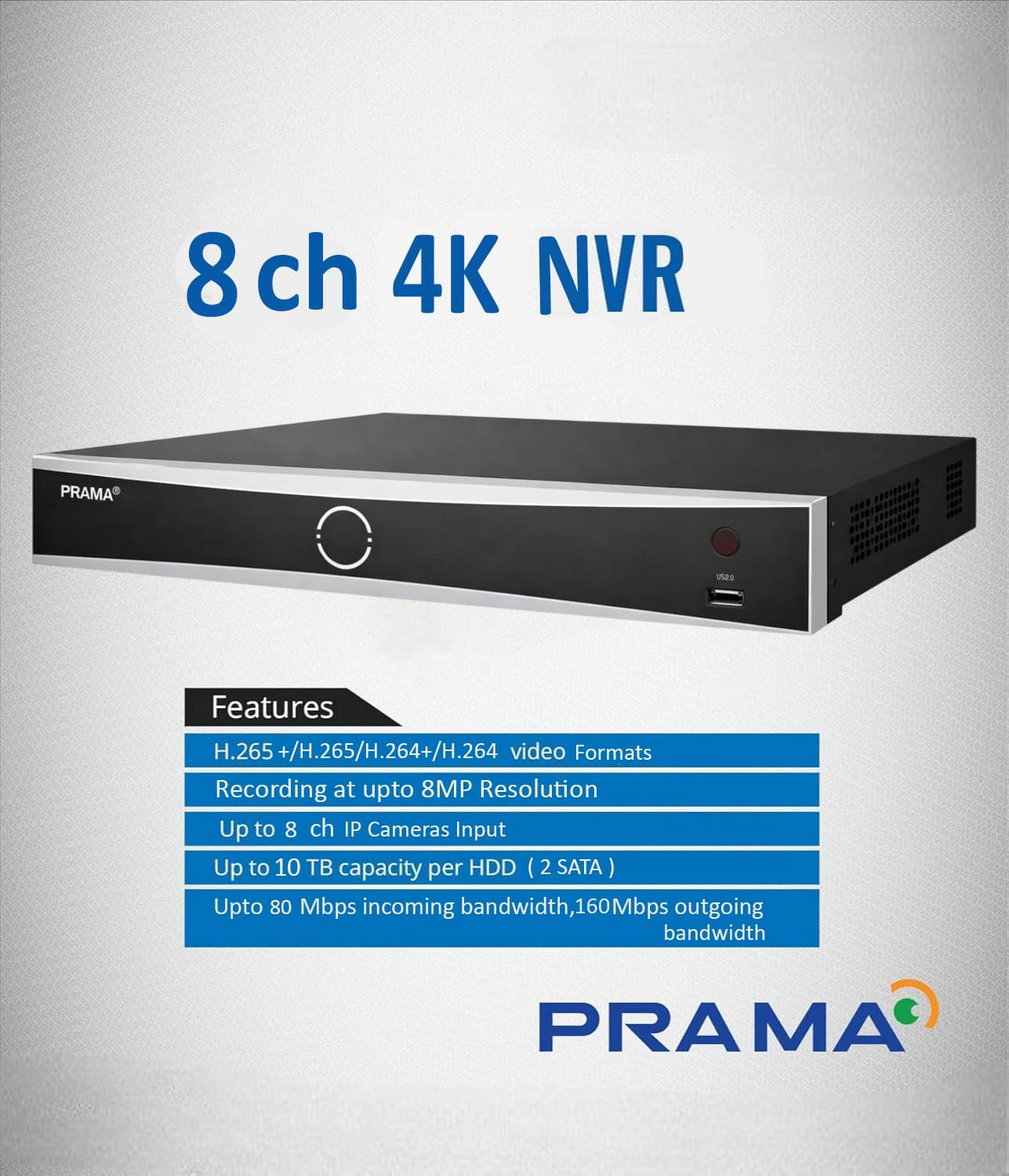 PRAMA PT-NRAS2A08-K2 8 Channel AIsense Network Video Recorder  view 3
