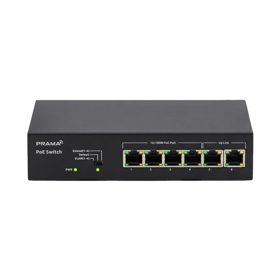 Prama 100 Mbps Network PoE Switch, 4 PoE Ports + 2 Uplink RJ-45 Ports