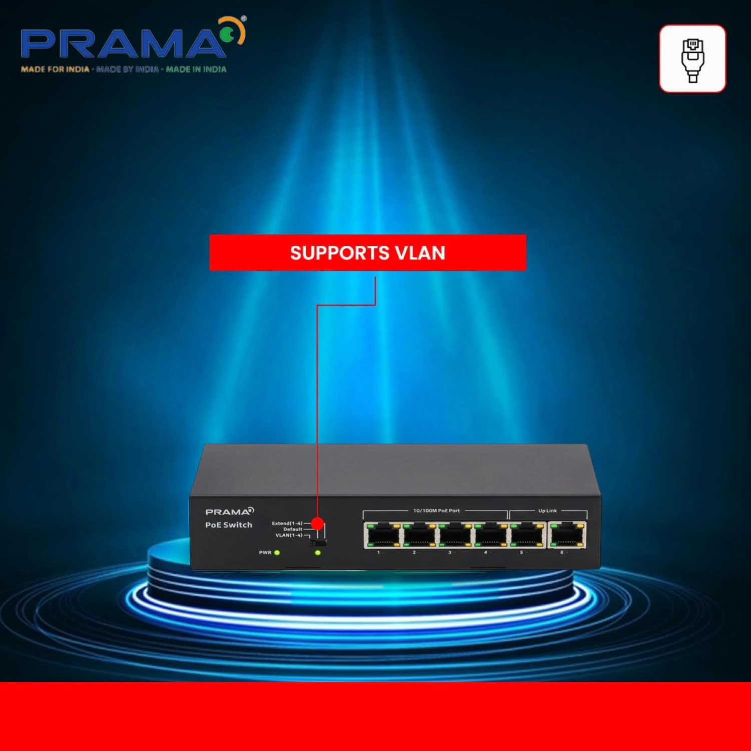 Prama 100 Mbps Network PoE Switch, 4 PoE Ports + 2 Uplink RJ-45 Ports view 7