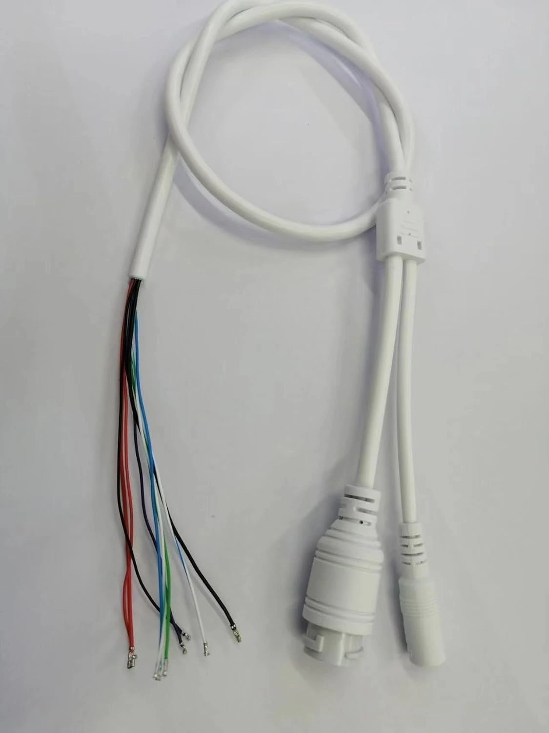 IP Camera Cable Kit with Waterproof Connectors, Multi-Wire Harness, DC Power and Network Cable White view 2