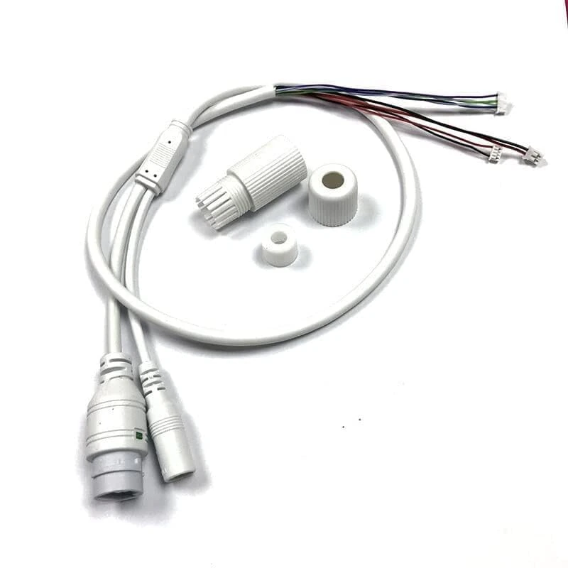 IP Camera Cable Kit with Waterproof Connectors, Multi-Wire Harness, DC Power and Network Cable White view 4