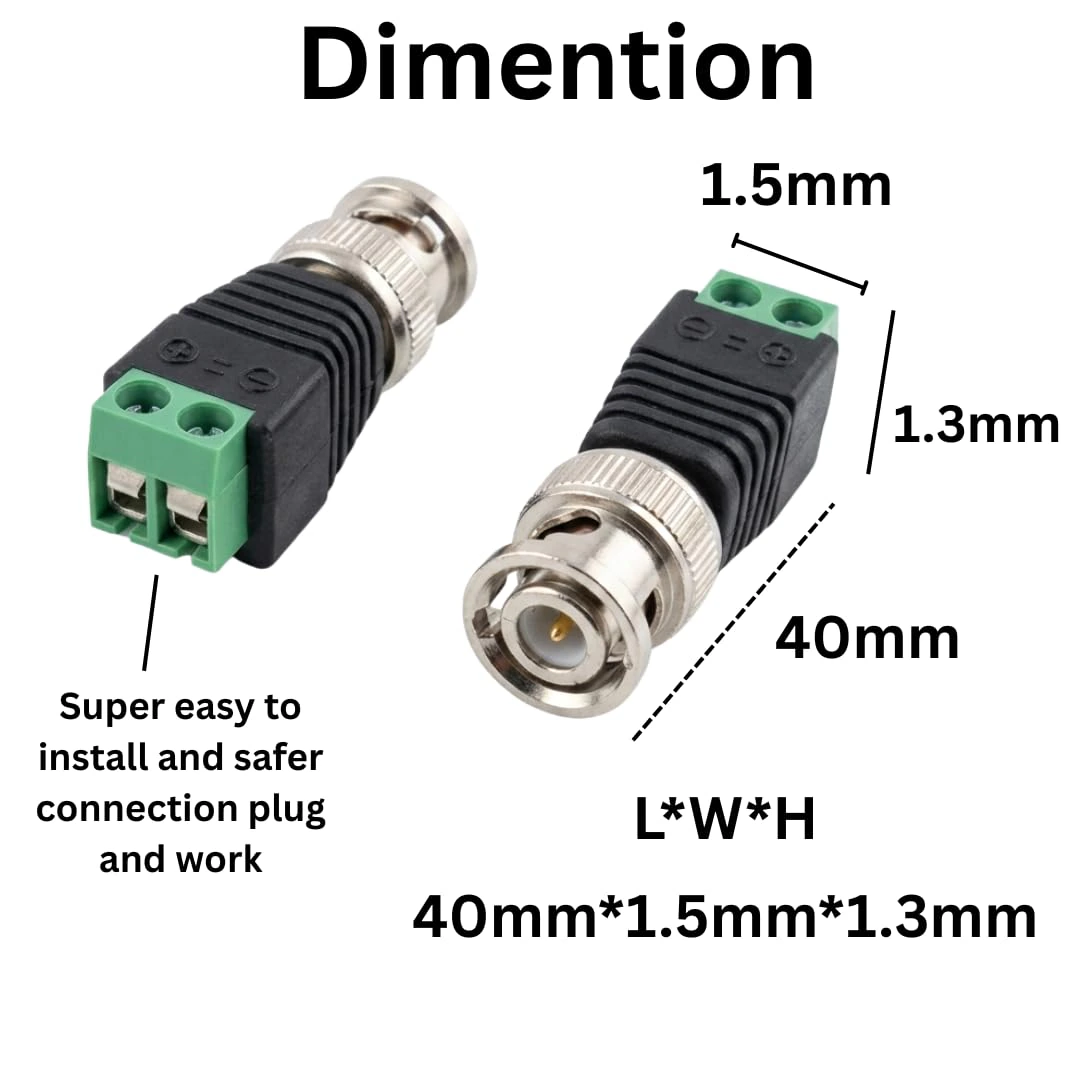 BNC Male Connector with Screw Terminal, Green, for CCTV Camera view 2