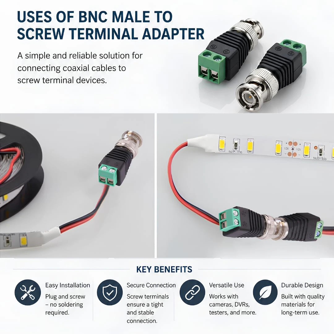 BNC Male Connector with Screw Terminal, Green, for CCTV Camera view 3
