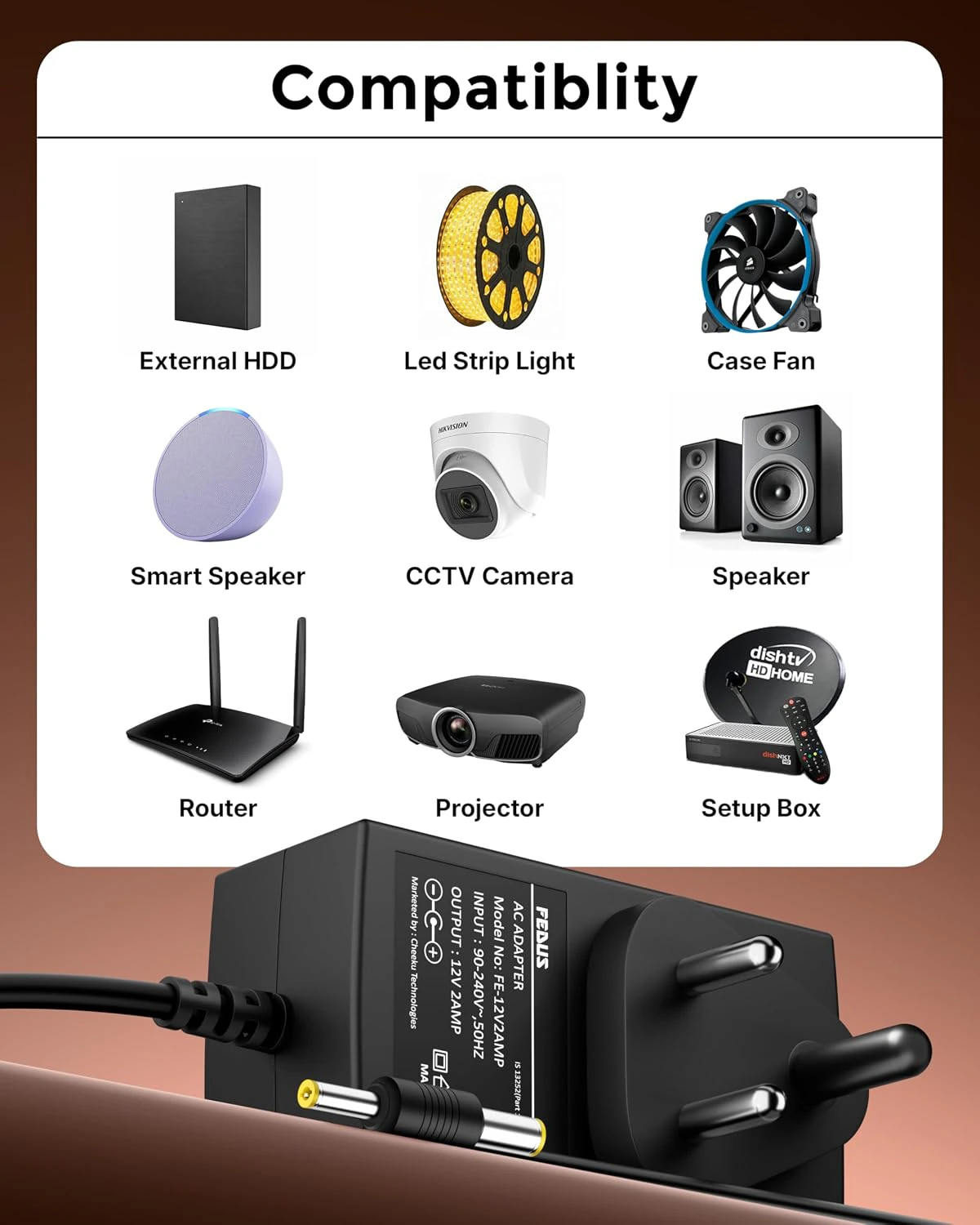12V 2Amp DC Power Supply Adapter, 12 Volt 2A SMPS for LCD Monitor, TV, LED Strip Light, view 3