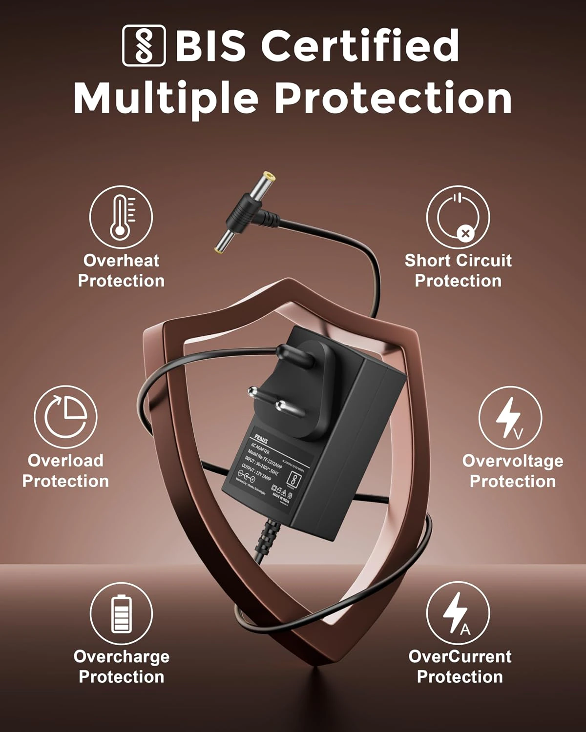 12V 2Amp DC Power Supply Adapter, 12 Volt 2A SMPS for LCD Monitor, TV, LED Strip Light, view 5