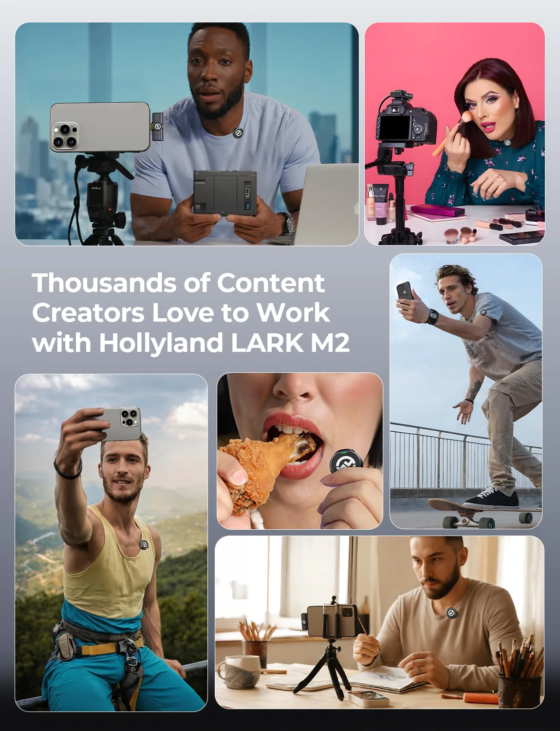 Hollyland Lark M2 Wireless Microphone for iPhone/Camera/Android/PC, 48kHz/24-bit High Fidelity Audio, 300m Range, Noise Cancel, 40h Use, YouTube, Streaming view 3