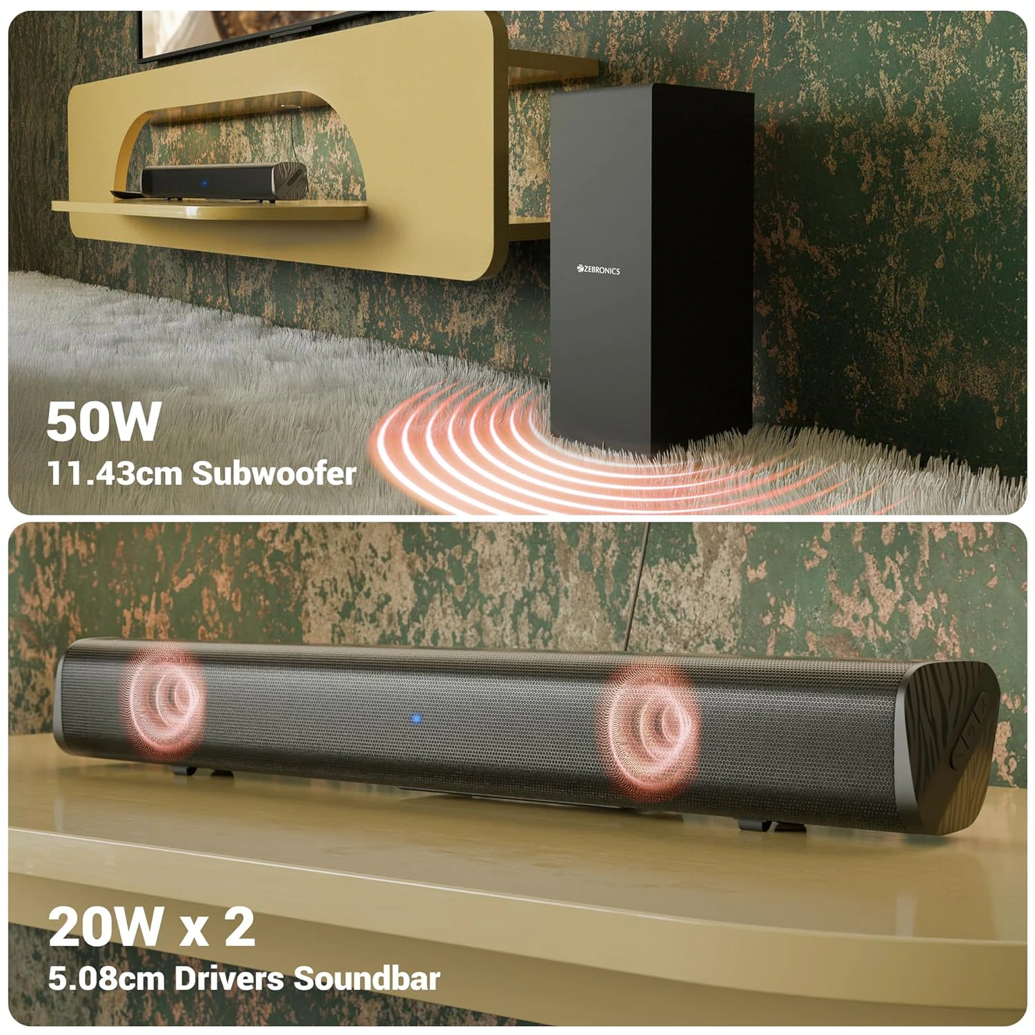 ZEBRONICS 90 Watts, Compact Soundbar, Home Theatre, Dual Driver Soundbar, 11.43cm Subwoofer view 4