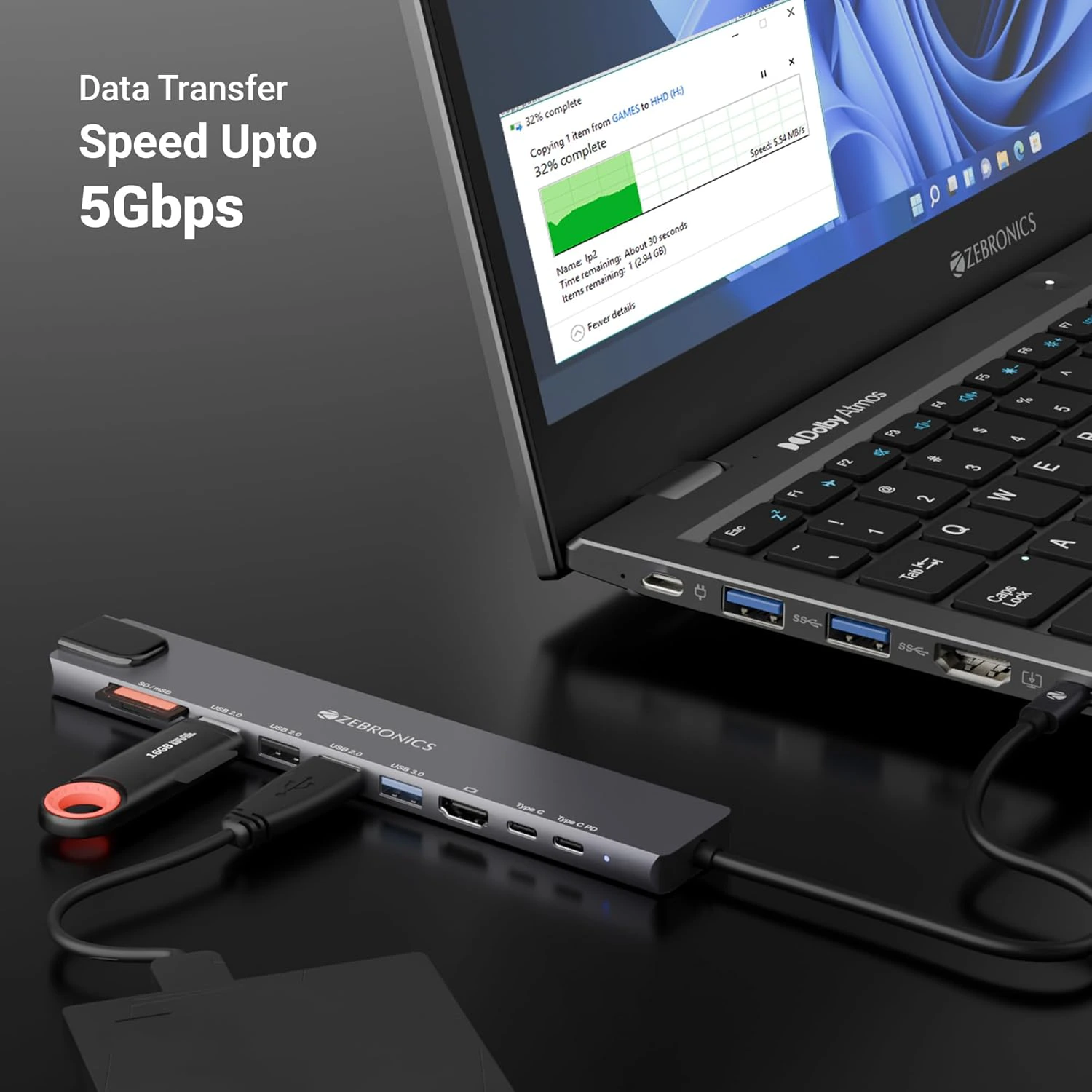 ZEBRONICS CT101, 10 in 1 Multiport HUB view 4