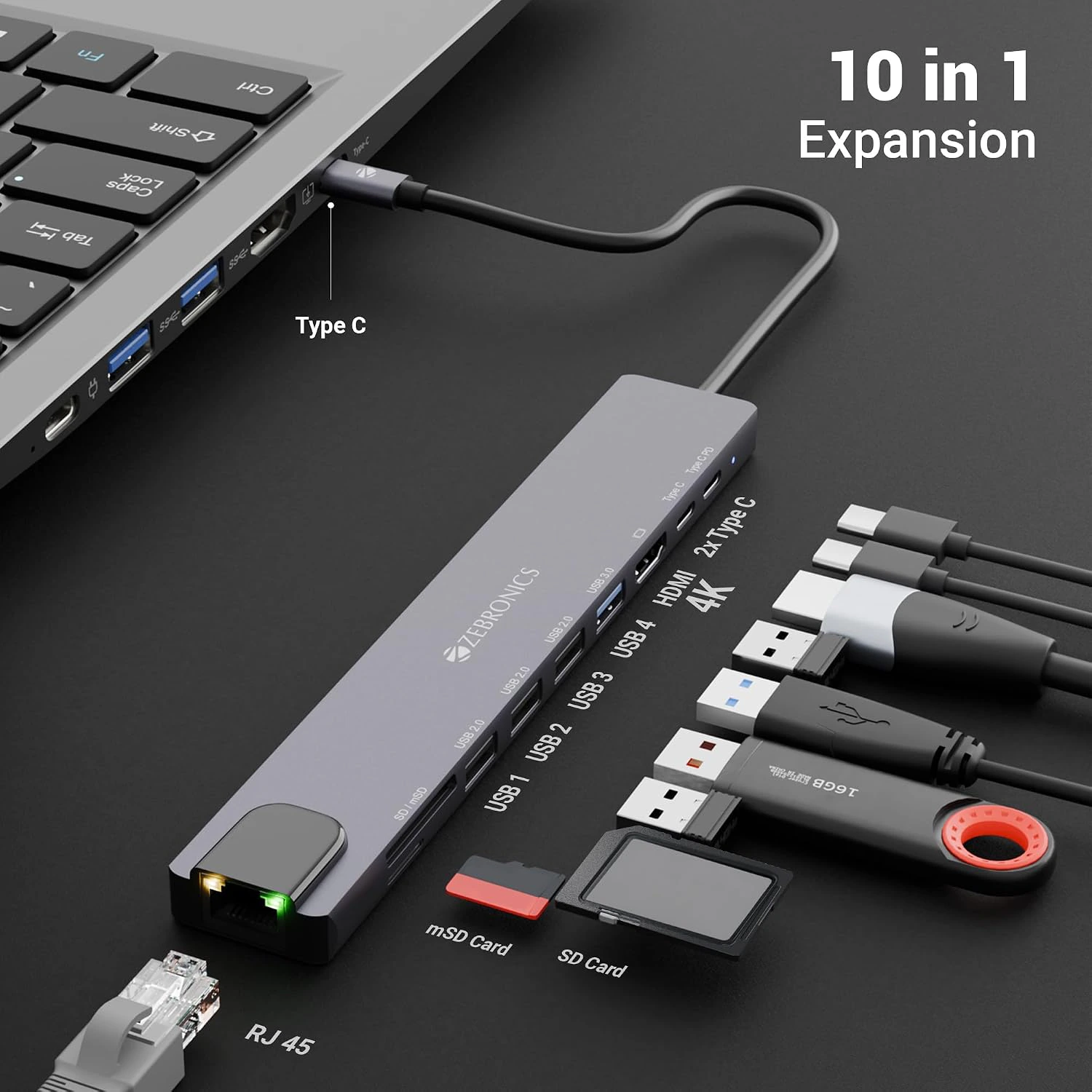 ZEBRONICS CT101, 10 in 1 Multiport HUB view 5