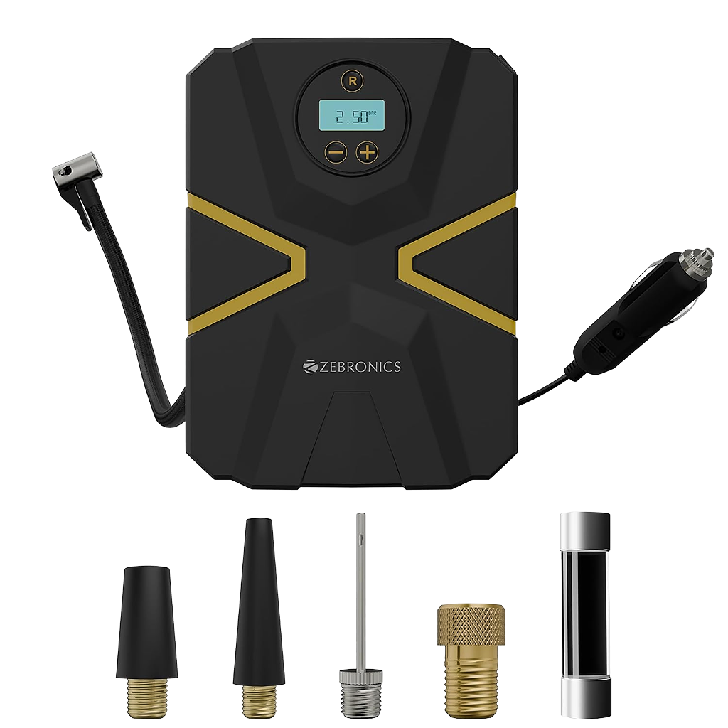 Zebronics Wired Tyre Inflator, 150 PSI, 12V Car Port Adapter