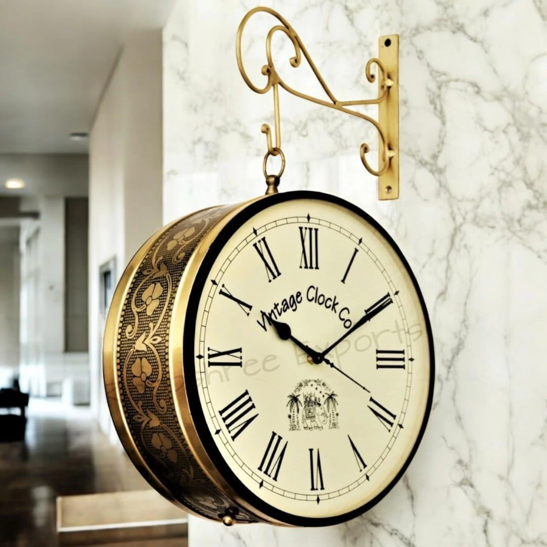 Vintage Clock Handcrafted Double Side Wall Clock