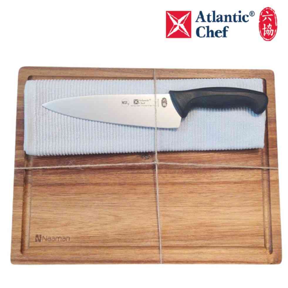 קרש חיתוך בוצ'ר וסכין עם חריטה Atlantic Chef 