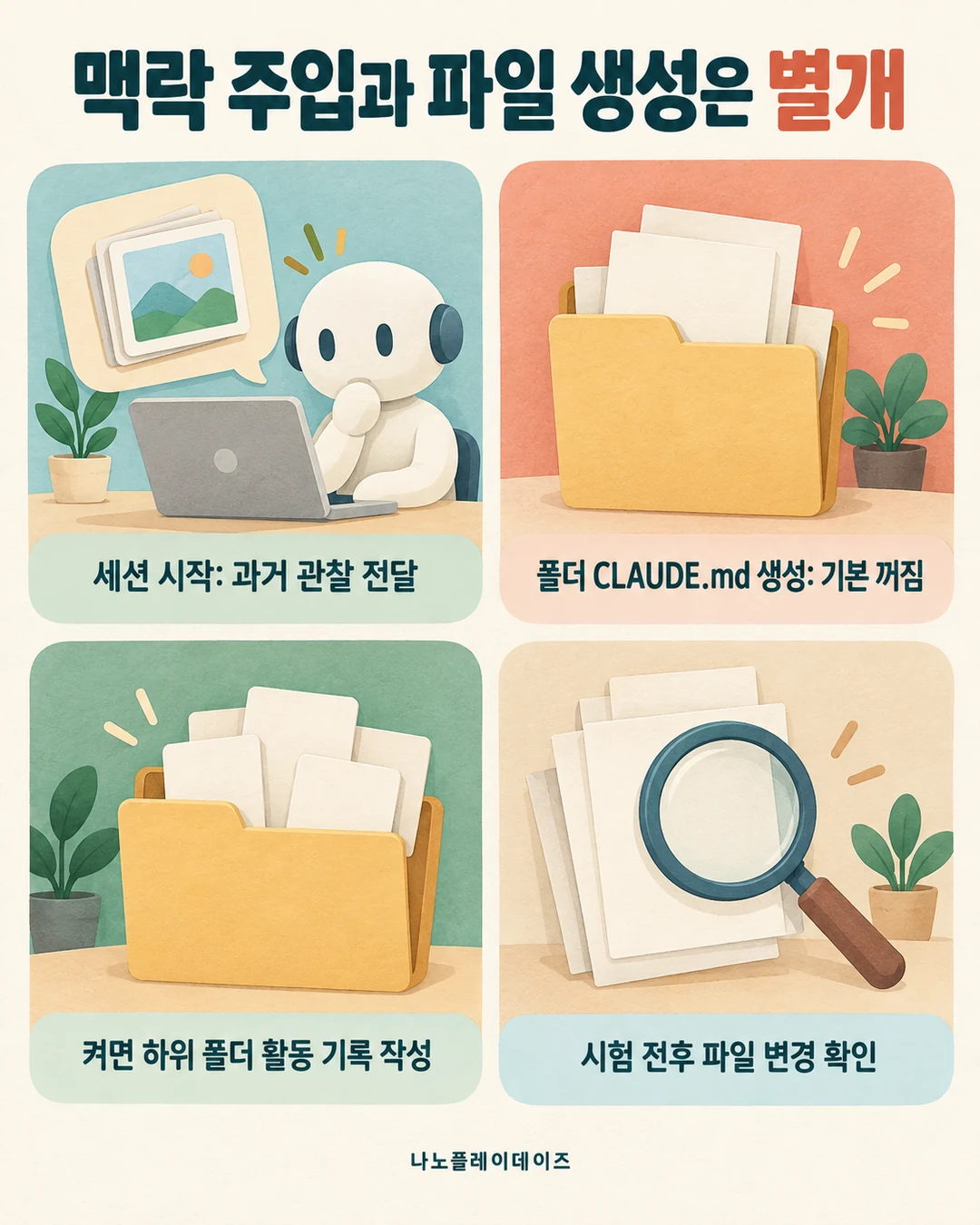 세션 시작의 과거 관찰 전달과 기본 꺼짐인 폴더 CLAUDE.md 생성 기능을 구분한 카드