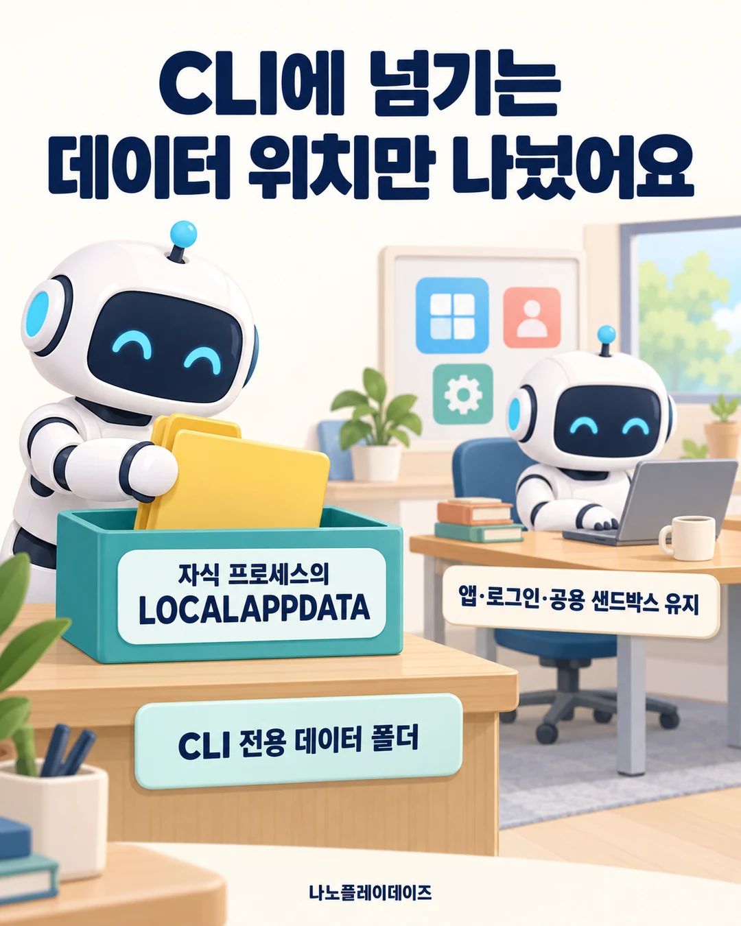 CLI 자식 프로세스의 LOCALAPPDATA를 전용 폴더로 나누고 앱·로그인·공용 샌드박스를 유지한 삽화