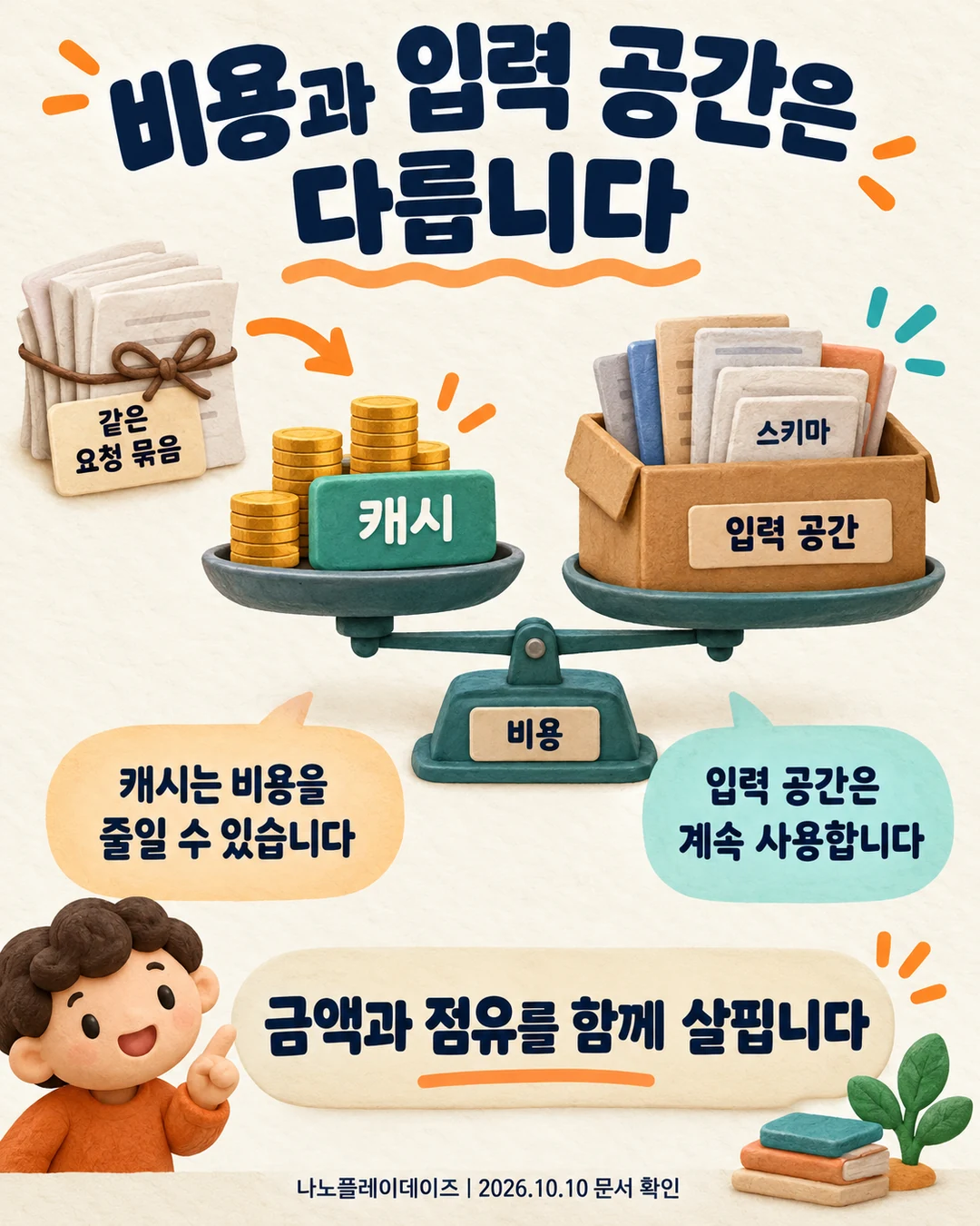 캐시 비용과 입력 공간을 각각 살펴보는 저울 그림
