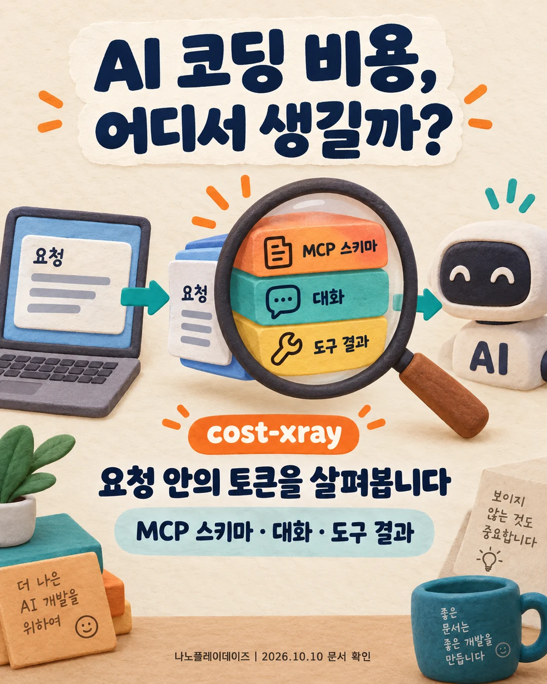 요청을 MCP 스키마, 대화, 도구 결과로 나누어 살펴보는 cost-xray 개요
