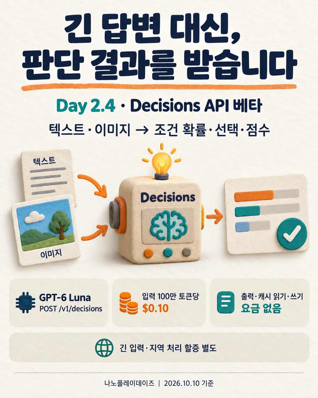 텍스트와 이미지를 받아 확률·선택·점수를 내보내는 기계 일러스트