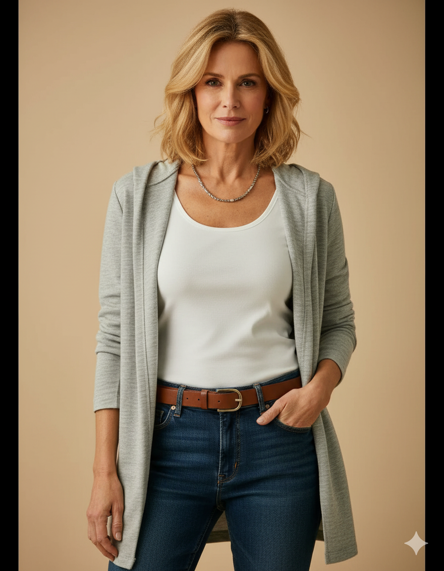 Cárdigan Largo Gris con Capucha