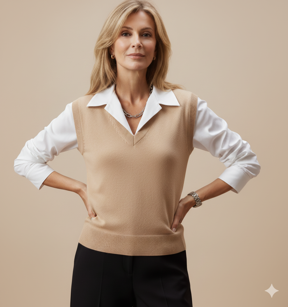 Chaleco de Punto V-Neck Beige