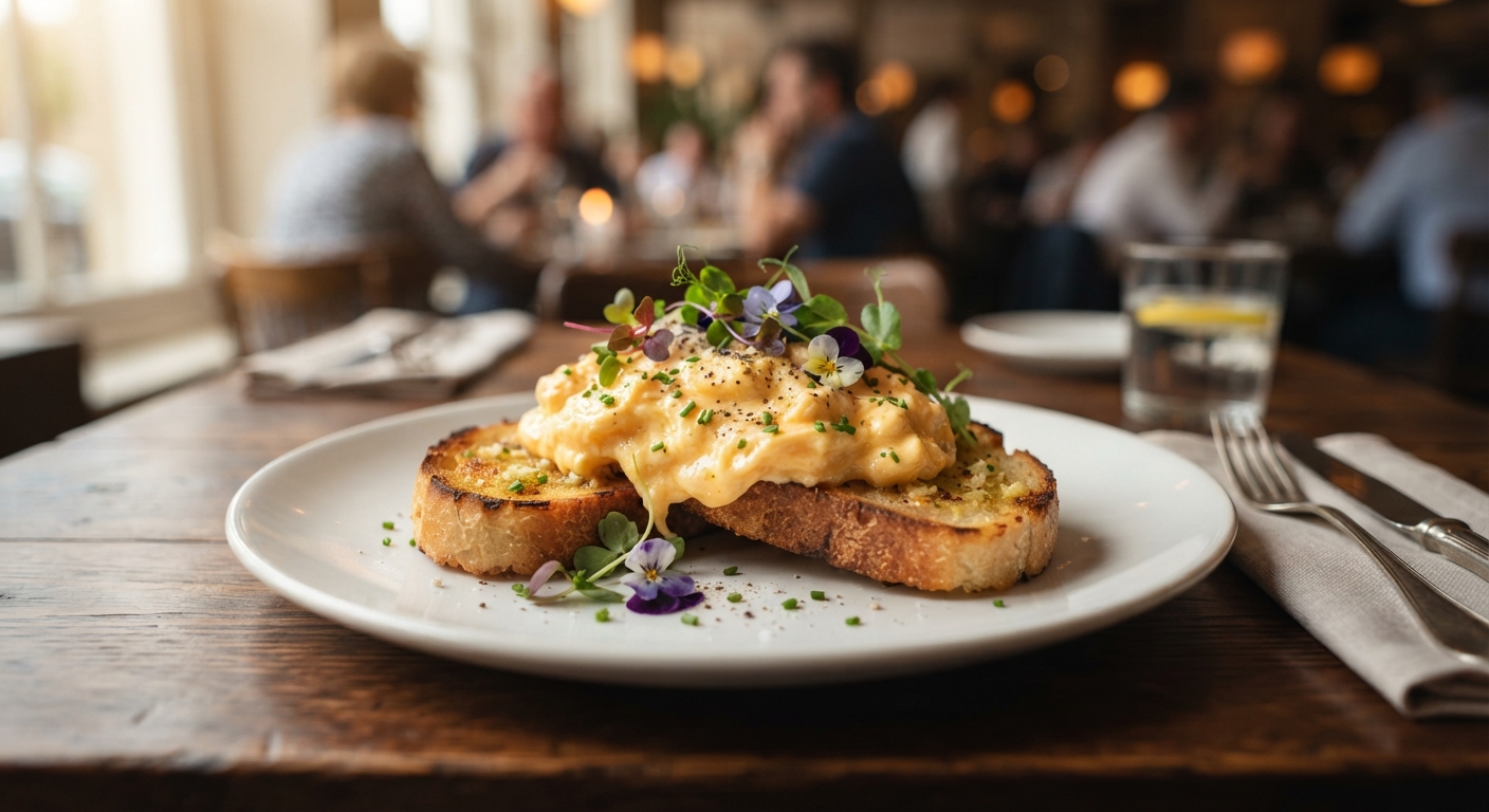Fluffy Soft Eggs on Crispy Garlic Toast
