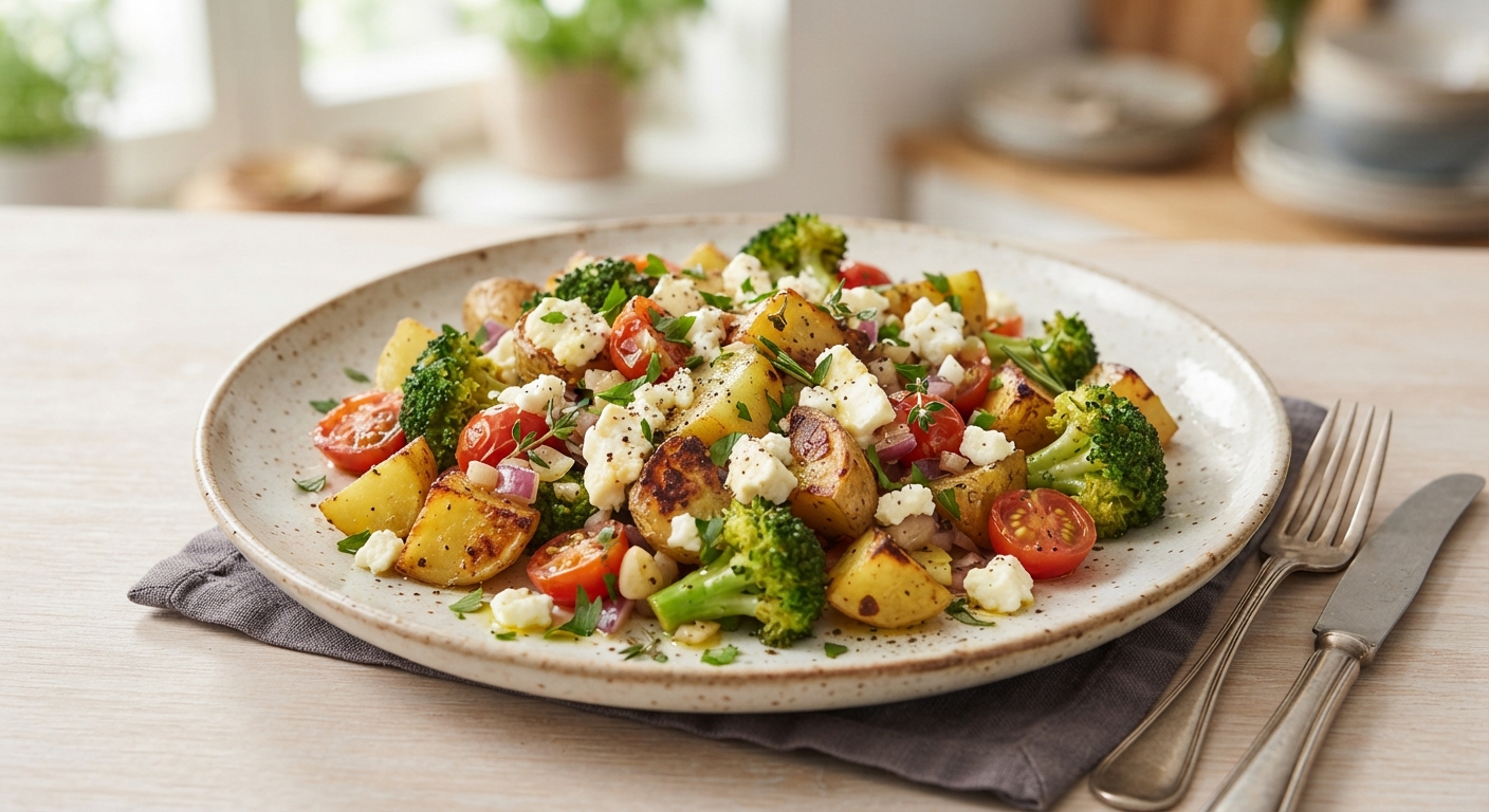 Kartoffel-Brokkoli-Pfanne mit Schafskäse