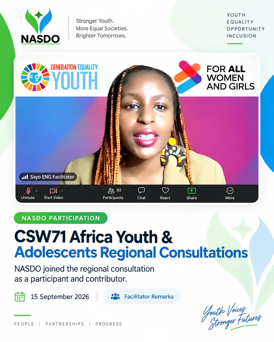 NASDO was pleased to represent Somalia in the CSW71 Africa Youth & Adolescent Regional Consultations, engaging in regional dialogue on youth priorities, gender equality, education, and sustainable development. — media 3