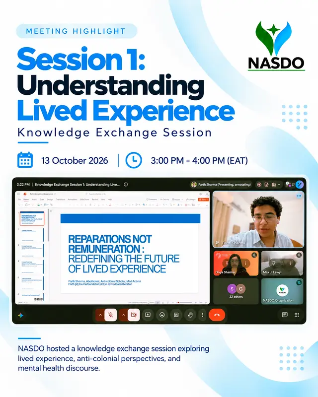 NASDO was pleased to participate in Session 1: Understanding Lived Experience, a knowledge exchange session organized through the Global Mental Health Action Network (GMHAN).