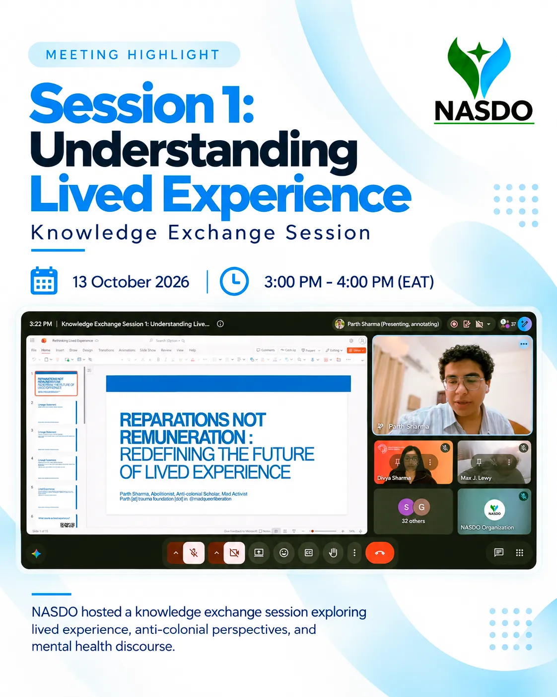 NASDO was pleased to participate in Session 1: Understanding Lived Experience, a knowledge exchange session organized through the Global Mental Health Action Network (GMHAN).