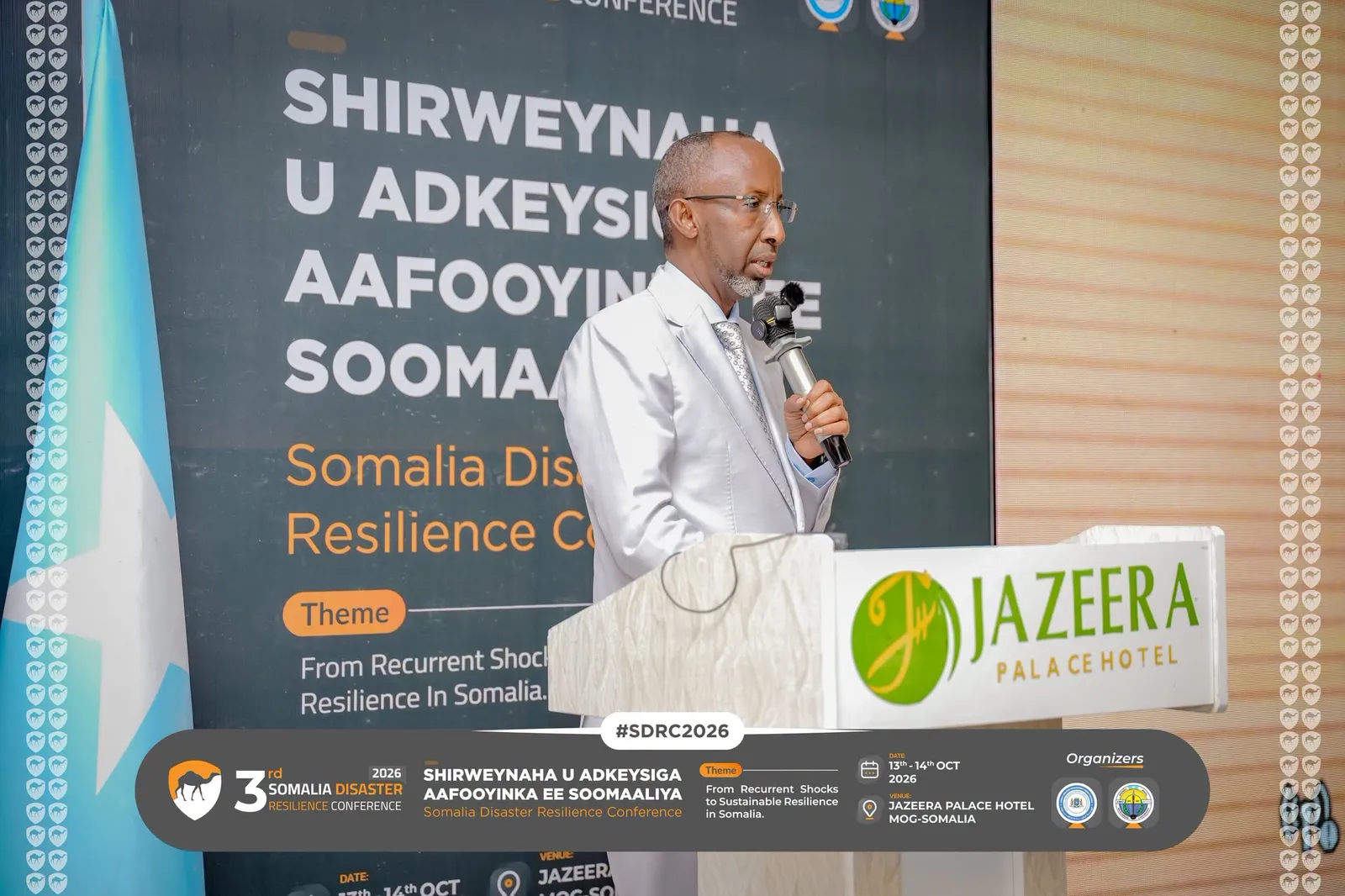 Today, 13 October 2026, NASDO was honored to attend the 3rd Somalia Disaster Resilience Conference (SDRC 2026), held at Jazeera Palace Hotel in Mogadishu under the theme “From Recurrent Shocks to Sustainable Resilience in Somalia.” — media 4
