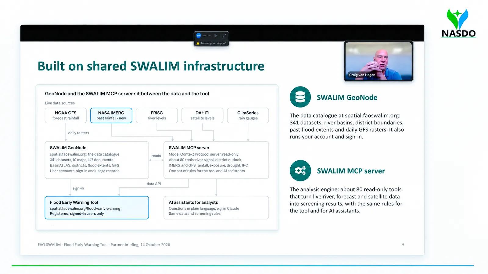 Today, 14 October 2026, NASDO participated in a technical webinar hosted by FAO Somalia SWALIM Programme, focusing on the Flood Early Warning Tool and its role in strengthening flood monitoring and preparedness across Somalia.