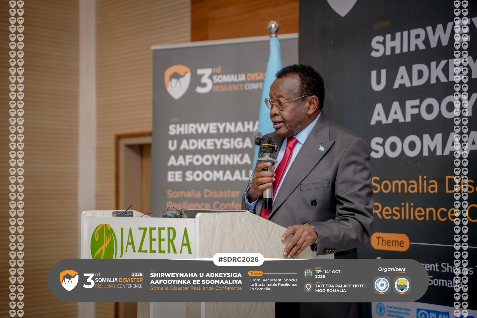 Today, 13 October 2026, NASDO was honored to attend the 3rd Somalia Disaster Resilience Conference (SDRC 2026), held at Jazeera Palace Hotel in Mogadishu under the theme “From Recurrent Shocks to Sustainable Resilience in Somalia.” — media 6