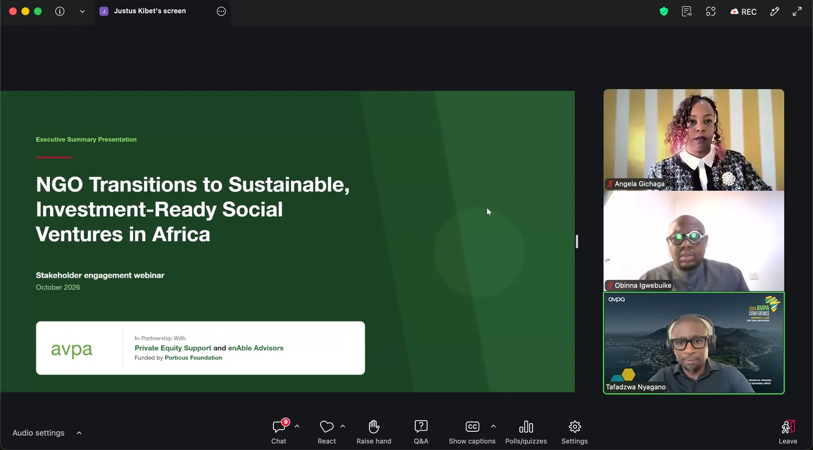 Today, 21 October 2026, NASDO Organization participated in AVPA's webinar, : NGO Transitions to Sustainable, Investment-Ready Social Ventures in Africa. — media 2