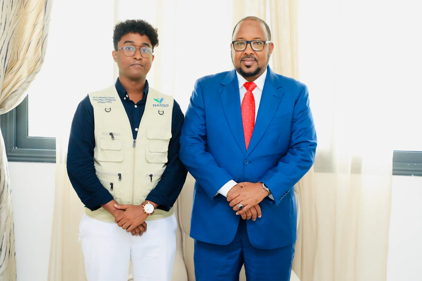 Mr. Abdirahman Mohamed Hassan, Executive Director of NASDO, paid a courtesy call on H.E. Abdikhadir Ahmed Aw-Ali (Firdhiye), President of the Northeastern State of Somalia, at his office in Mogadishu today. — media 3