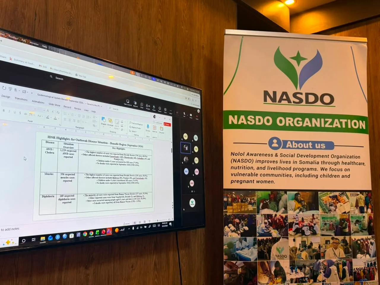 NASDO participated in the Banadir Sub-National Health Cluster meeting, joining the September 2026 Monthly Epidemiological Update and El Niño discussions led by the Banadir Regional Administration’s Directorate of Health & Human Services. — media 6
