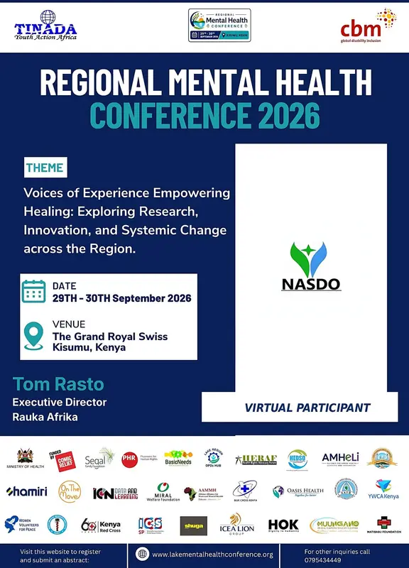 NASDO is pleased to participate virtually in the Regional Mental Health Conference 2026, taking place 29–30 September in Kisumu, Kenya.