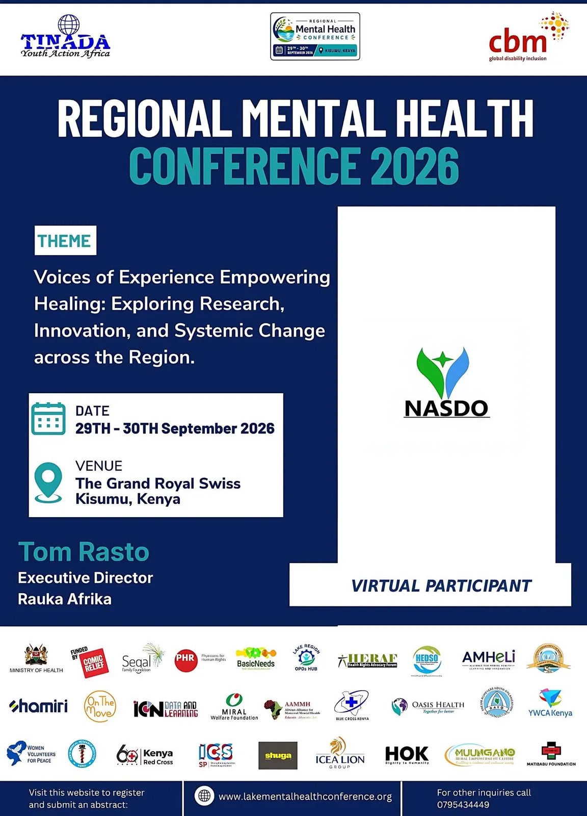 NASDO is pleased to participate virtually in the Regional Mental Health Conference 2026, taking place 29–30 September in Kisumu, Kenya.