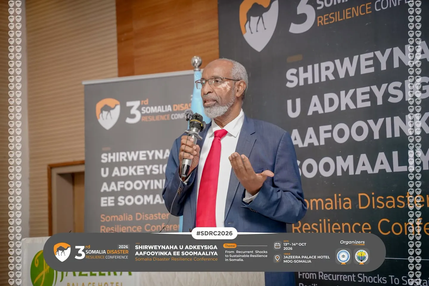 Today, 13 October 2026, NASDO was honored to attend the 3rd Somalia Disaster Resilience Conference (SDRC 2026), held at Jazeera Palace Hotel in Mogadishu under the theme “From Recurrent Shocks to Sustainable Resilience in Somalia.” — media 3