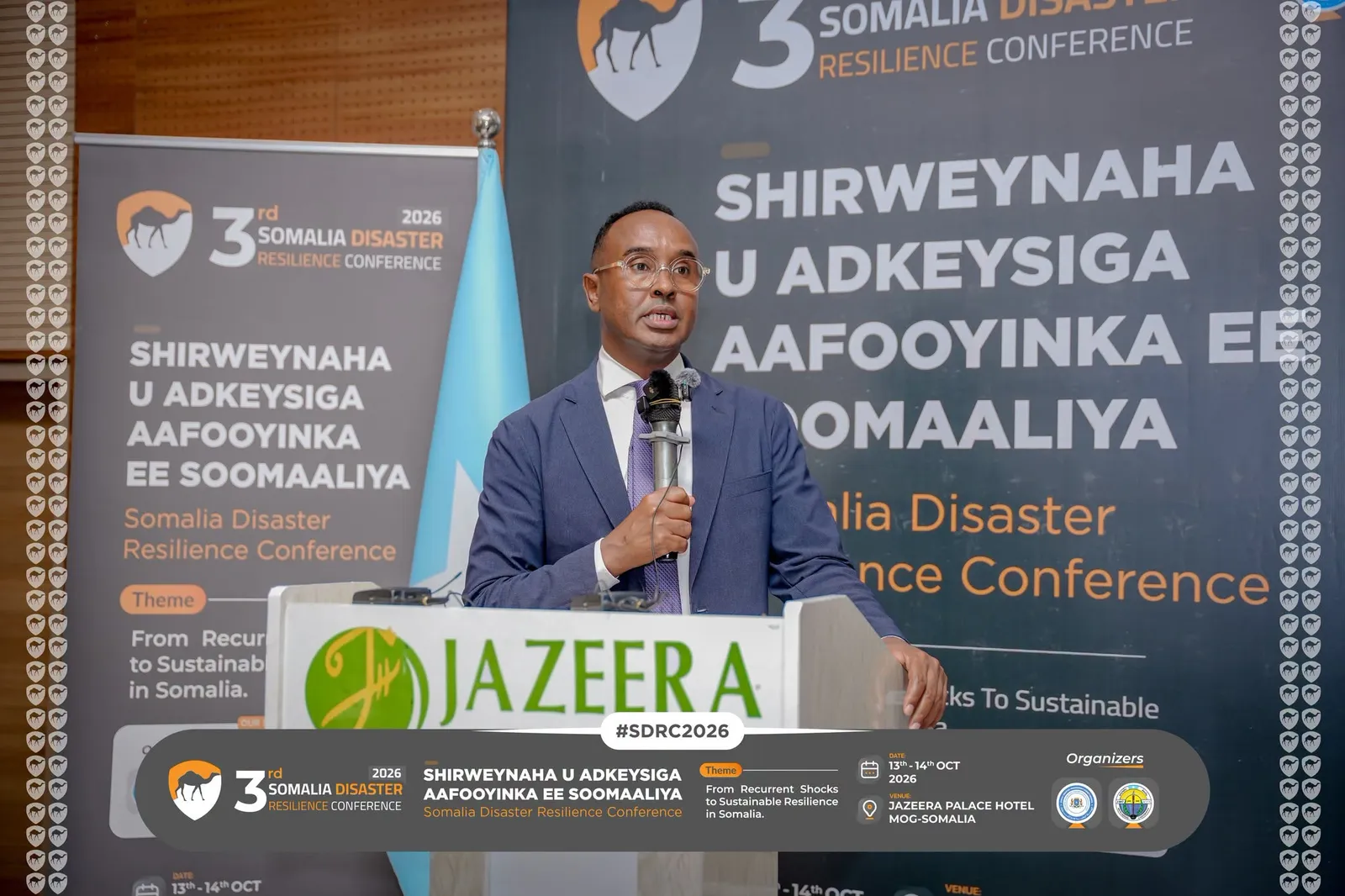Today, 13 October 2026, NASDO was honored to attend the 3rd Somalia Disaster Resilience Conference (SDRC 2026), held at Jazeera Palace Hotel in Mogadishu under the theme “From Recurrent Shocks to Sustainable Resilience in Somalia.” — media 7