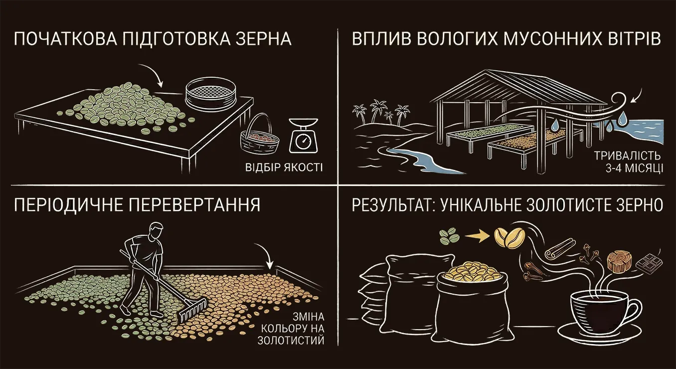 підготовка зерна, вплив вологих мусонних вітрів, періодичне перевертання