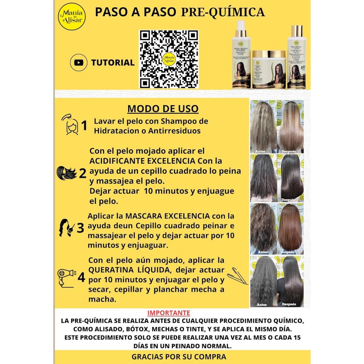 Kit Pré-Tratamiento, Máscara 500g, Acidificante 500ml y Keratina Líquida 250ml — Detalle 4 Mania de Alisar