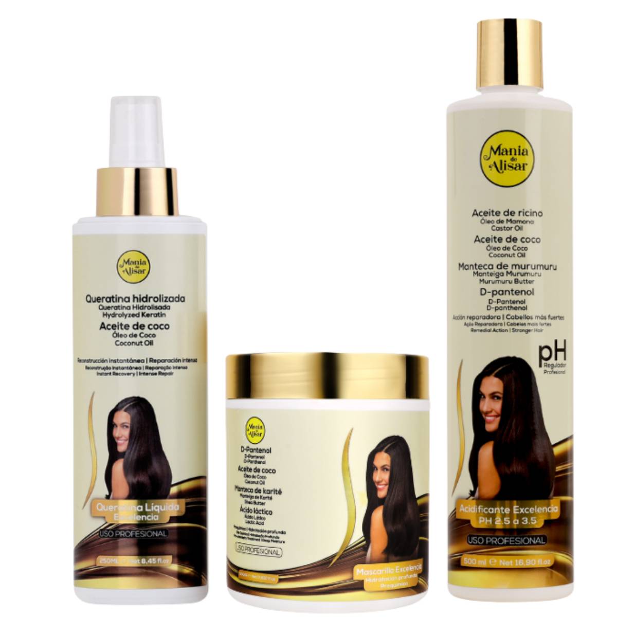 Kit Pré-Tratamiento, Máscara 500g, Acidificante 500ml y Keratina Líquida 250ml — Mania de Alisar