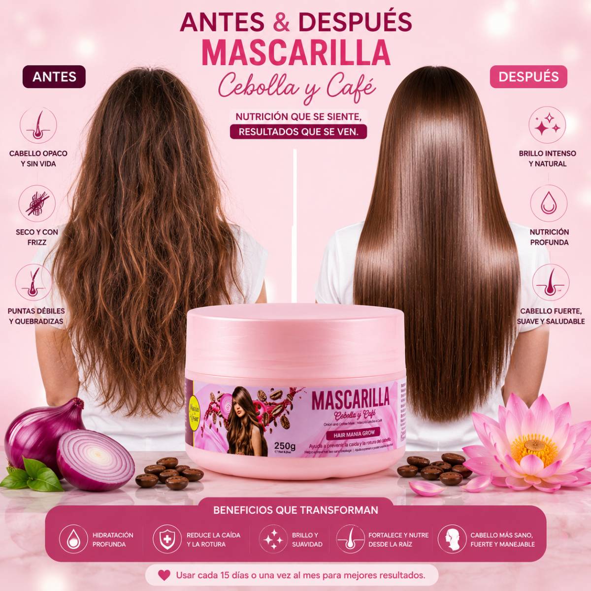 Máscara Cebolla & Café Sin Sal previene la Caída y Crecimiento del Pelo 250g — Detalle 5 Mania de Alisar