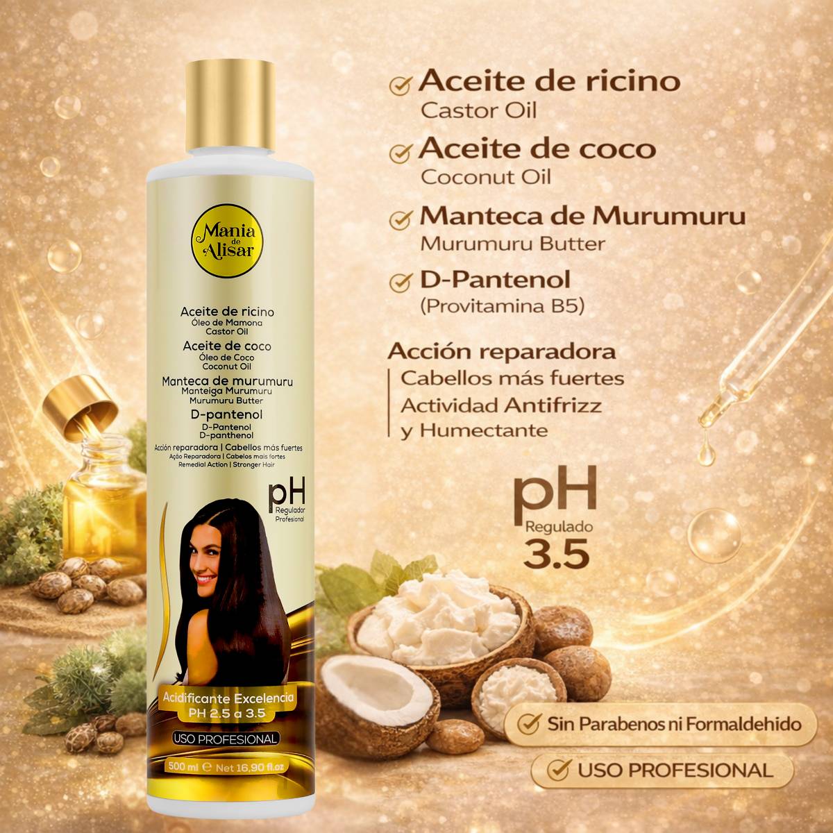 Kit Pré-Tratamiento, Máscara 500g, Acidificante 500ml y Keratina Líquida 250ml — Detalle 3 Mania de Alisar