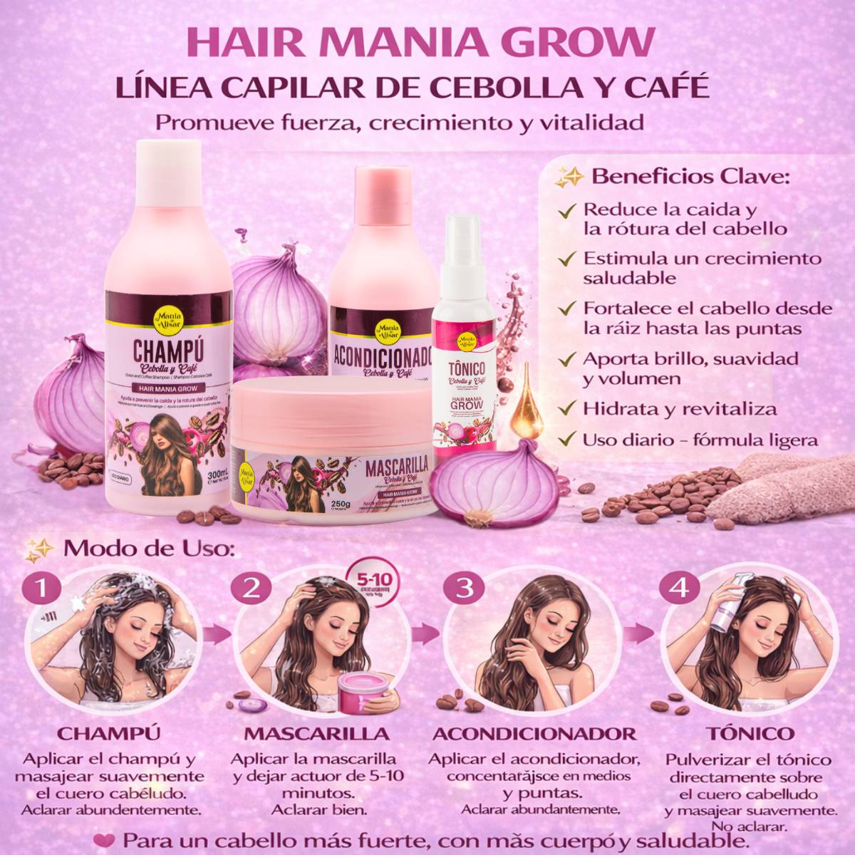 Kit Capilar Cebolla & Café Sin Sal + Detox — Detalle 2 Mania de Alisar