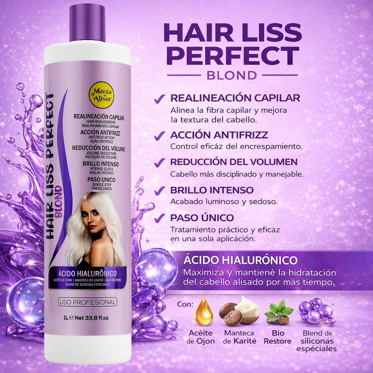 Alisado Matizador Hair Liss Perfect Blond 1000ml — Detalle 4 Mania de Alisar