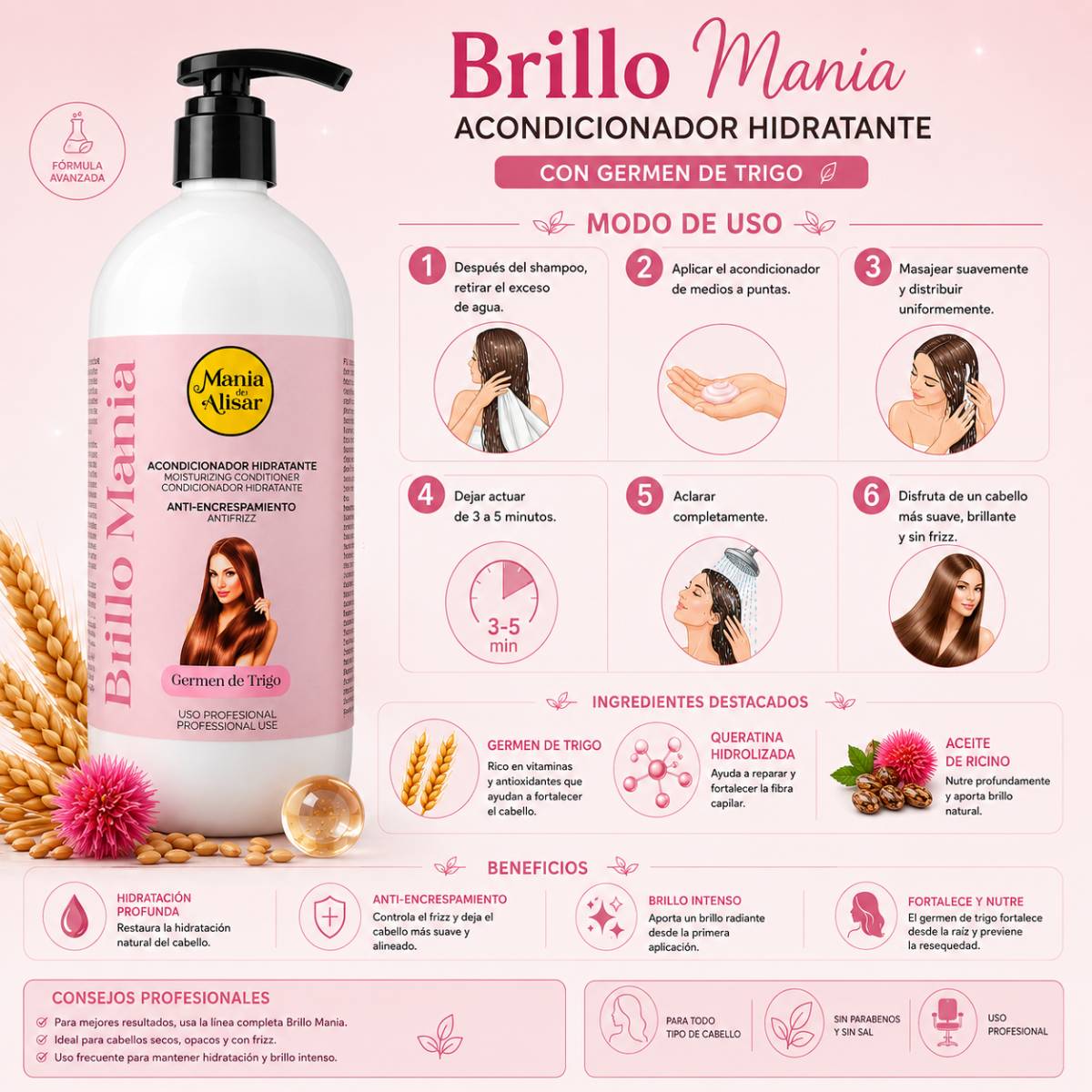 Acondicionador Brillo Mania de Germen de trigo  1000ml — Detalle 4 Mania de Alisar