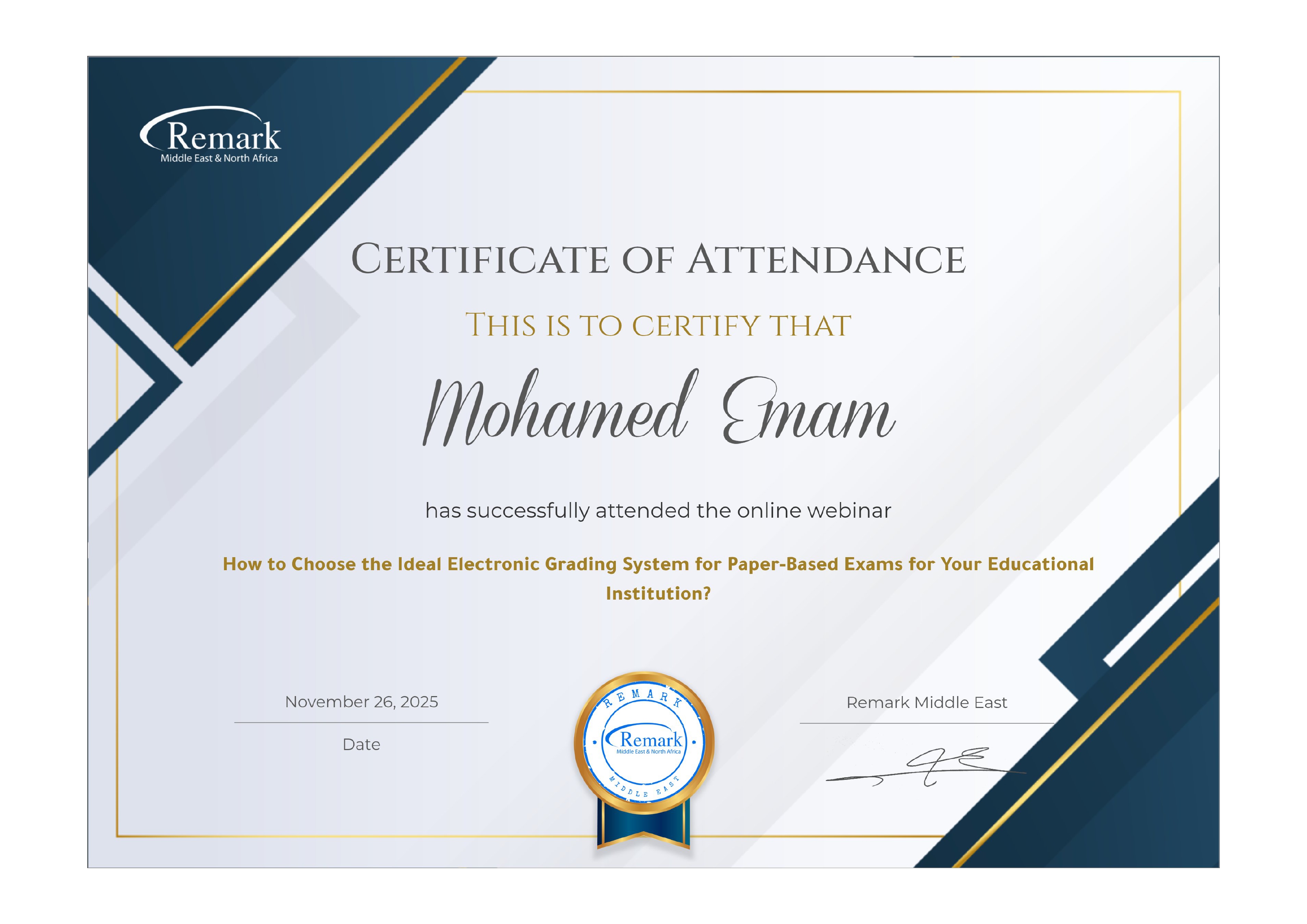 شهادة تدريبية من Remark