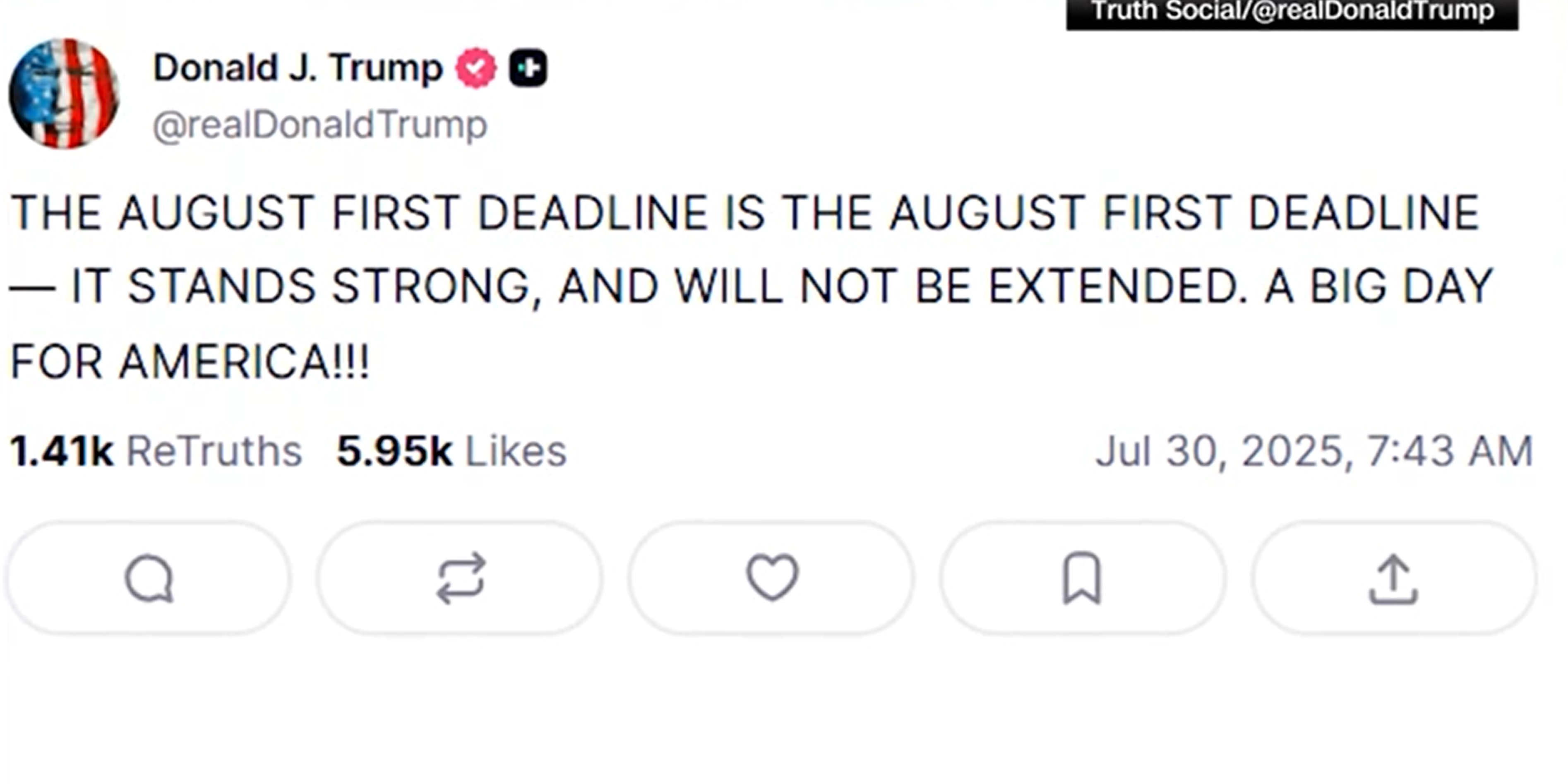 Trump Reaffirms August 1 Tariff Deadline Will Not Be Extended