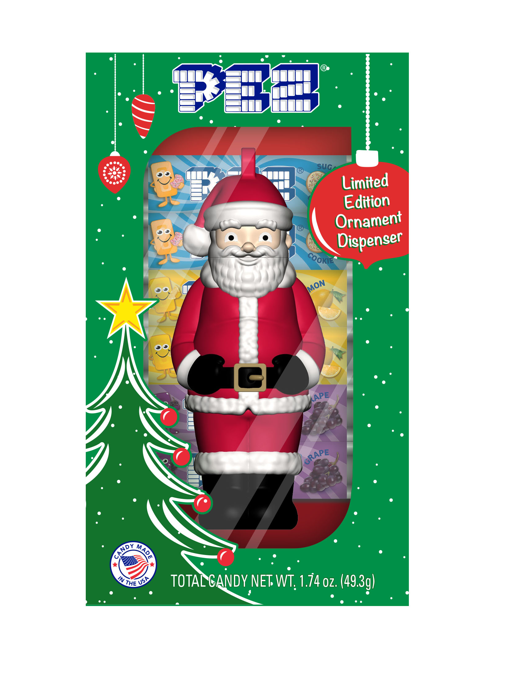 Santa Claus PEZ Dispenser Ornament with Sugar Cookie PEZ Candy