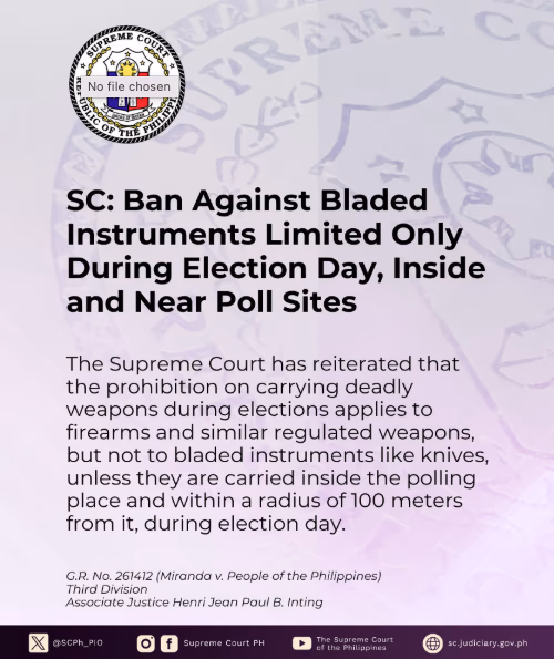 SC: Ban Against Bladed Instruments Limited Only During Election Day, Inside Near Poll Sites